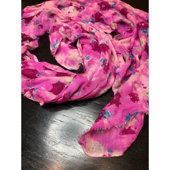XL Shawl Scarf- Tie Dye Pink Teal- frayed ends- boho- fairy whimsy 79x32" - Picture 2 of 4